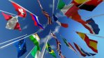 stock-footage-flags-waving-in-the-wind-against-blue-sky-three-dimensional-rendering-animation
